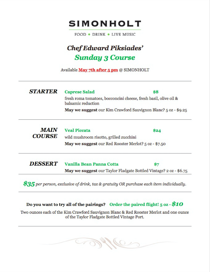 chef's 3 course menu May 22nd SIMONHOLT Restaurant FOOD, DRINK